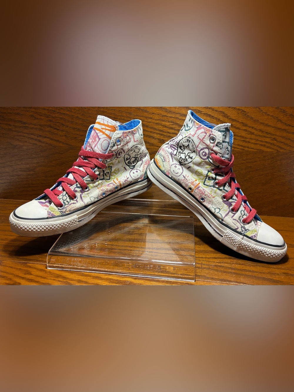 RARE Converse All Star Child’s Doodle Print High Top Sneakers White Women’s 8